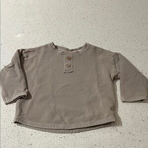Zara Long Sleeve Button Henley Shirt - Brown